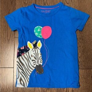 Mini Boden Vibrant Blue Tee with Zebra and Balloons size 4/5